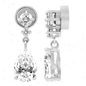 Emitations Brie's Cz 1.5ct Pear Drop Magnetic Earrings, Sterling Silver