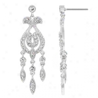 Emitations Columbia's Cz Art Deco Dangle Earrings, Silver Tone