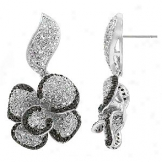 Emitations Conteasa's Two-tone Flower Cz Earrings, Silver Tone