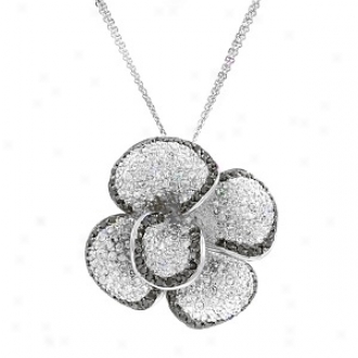 Emitations Contessa's Two-tone Flower Cz Necklace 18 Inch Double Tifffany Chain, Silver Tone