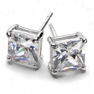 Emitations Corina's Princess Cut Cz Stud Earrigns, Silver