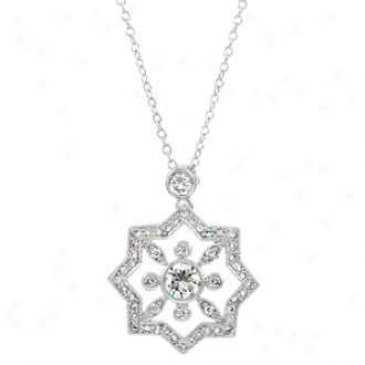 Emitations Evan's Cz Vintage 8 Point Star Pendant Necklace, Silver Tone