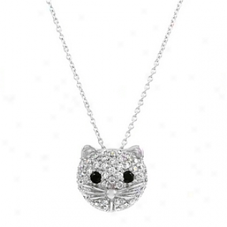 Emitations Gretta's Cz Diamond Cat Face Necklace, Silver Tone