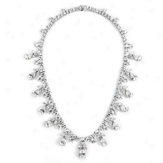 Emitations Harumi's Liking Pear And Round Cut Cz Necklace - 16 Inch, Silver Tone