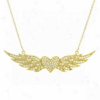 Emitations Hayley's Flying Heart Pave Cz Angel Wing Necklace, Gold