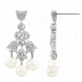 Emitations Hitomi's Cz And Pearl Bridal Earrings, Silver Tone