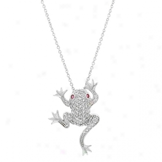 Emitations Hudson's Pave Cz Frog Pendant Necklace, White Tone