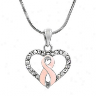 Emitations Jan's Heart And Ribbon Breast Cancer Aareness Pendant, Silver Tone