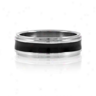 Emitations Joe's Black Enamel Men's Stainless Steel Ring, 12