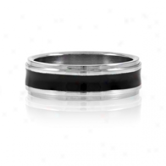 Emitations Joe's Black Enamel Men's Stainless Steel Ring, 13