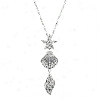 Emitations July's Beach Dreaming Cz Necklace, Silver Tone