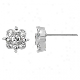 Emitations Kari's Vintage Cz Flower Stud Earring, Silver Temper