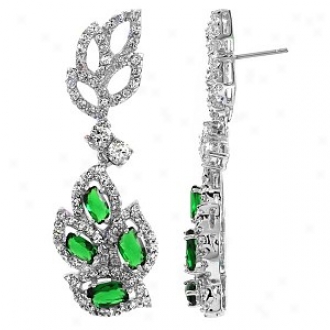 Emitations Kenta's Emerald Cz Leaf Dangle Earrings, Emerald