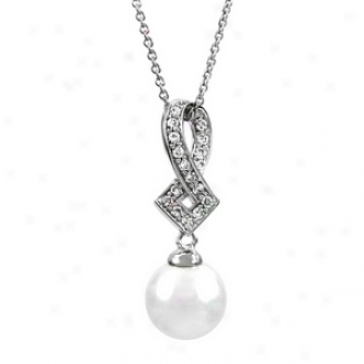 Emitatiohs Kinzey's Unique Pearl And Cz Dangle Necklace, Silver Tone
