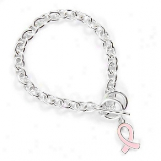 Emitations Laurie's Chain Link Breast Cancer Awareness Bracelet, Silver Tone