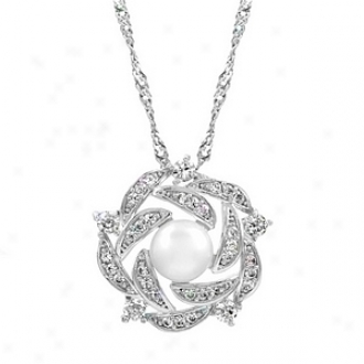 Emitations Maisey's Cz & Pearl Woven Cluster Pendant Necklace, Silver Tone