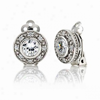 Emitations Marcy's Clipon Stud Earrings Round Cut Cz, Silver