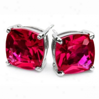 Emitations Megan's 5 Tcw Cushion Cut Cz Diamond Stud Earrings, Ruby