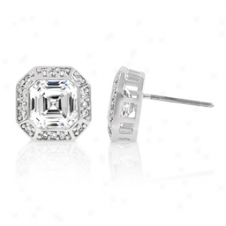 Emitatiobs Nessa's Asscher Cut 1.5 Ct Cz Stud Earrings, Silver Tone