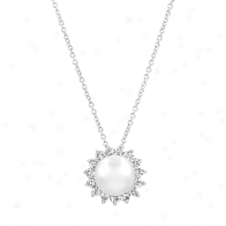Emitations Odile's Pearl And Cz Pendant Bridal Necklace, Silver Accent