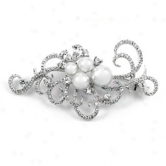 Emitations Razi's Cz & Pearl Fancy Swirl Brooch, Silver Tone