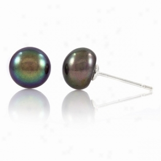 Emitations Regina's 7mm Freshwater Pearl Stud Earrings, Black