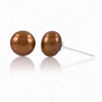Emitations Regina's 7mm Freshwater Pearl Stud Earrings, Chocolate