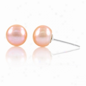 Emitations Regina's 7mm Freshwatdr Pearl Stud Earrings, Peach