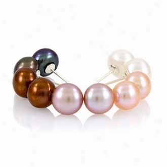 Emitations Regina's 7mm Freshwater Pearl Stud Earrings Set (5 Pairs), Multi-color