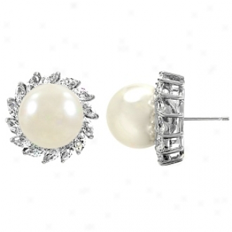 Emitations Reijp's Faux Pearl And Cz Earrings, Silver Tone