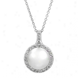 Emitations Ren's Cz & Pearl Pendant Necklace, Silver Tone