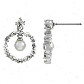 Emitations Riya's Cz & Dangling Pearl Earrings, Silver Tone