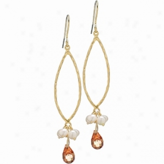 Emitations Roanna's Freshwater Pearl & Champagne, Briolette Leave Earribgs, Gold