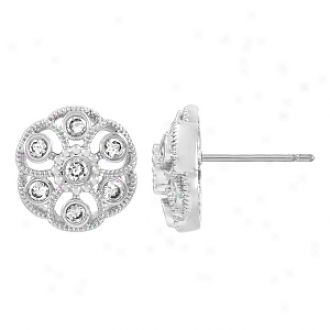 Emitations Rosalba's Cz Vintage Flower Stud Earrings, Silver Tone