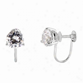 Emitatoons Shasta's 2 Tcw Round Cz Screwback Earrings, Silver