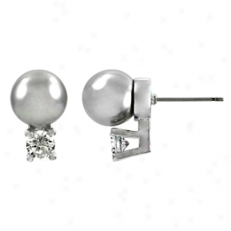 Emitations Shirin's Faux Pearl Over Cz Stud Earrings, Grey