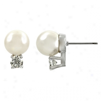 Emitations Shirin's Faux Pearl Over Cz Stud Earrrings, White