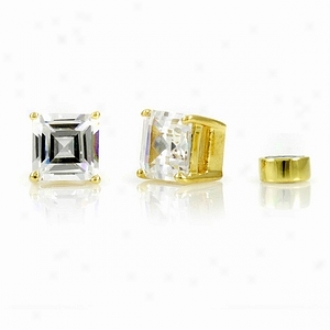 Emitations Shirina's Magnetic Earrings Asscher Cut Cz Studs, Gold