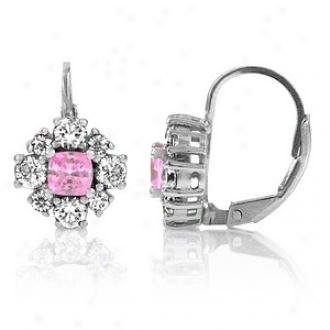 Emitations Una's Leverback Flower Earrings Cz, Clear And Pink