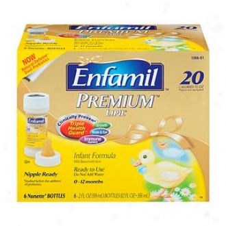 Enfamil Premium Lipil Milk-based Infant Formula, 20 Calories/fl Oz Ready To Fedd, 6 Nursette Bottles