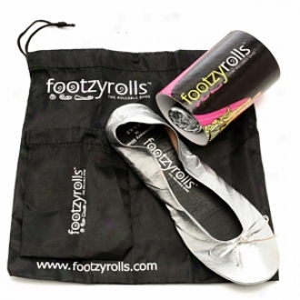 Footzyrolls The Rollable Shoe, Shimmery Silver, Extra Large