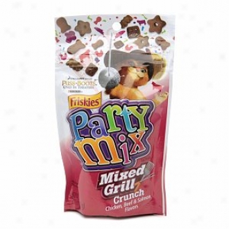 Friskies Party Mix Mixed, Grill Crunch, Chicken Beef And Salmon Flavor