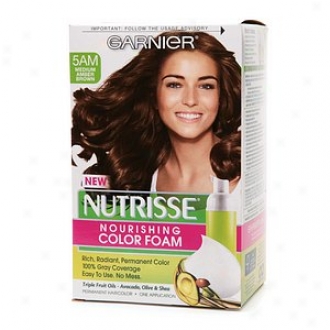 Garnier Nutrisse Nourishing Color Foam Permanent Haircolor, Medium Amber Brown 5am