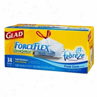 Glad Force Flex Tall Kitchen Drzwstring Odor Shield With Febreze Freshness Fresh, 13 Gallon