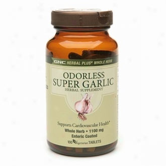 Gnc Herbal Plus Odorless Super Garlic, 1100mg, Vegetarian Tablets