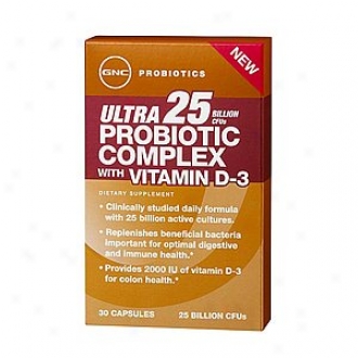 Gnc Probiotics Ultra 25 Probiotic Complex With Viamin D-3, Capsules