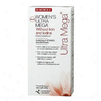 Gnc Women's Ultra Mega Without Iron And Iodine Multivitamin, Timed Release Caplets