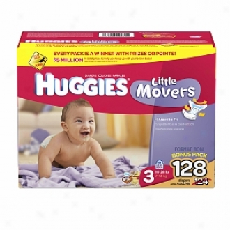 Huggies Little Movers Diapers, Giant Pack, Size 3, 16-28 Lbs, 128 Ea