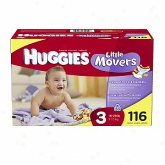 Huggies Little Movers Diapers, High Count Junior Pack, Size 3, 16-28 Lbs, 116 Ea