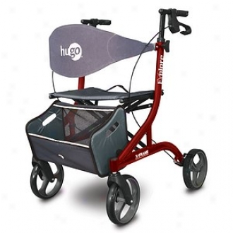 Hugo Adjustable Lightweight Side-fold Rollator With Seat, Backrest Folding Basket, Cranberry